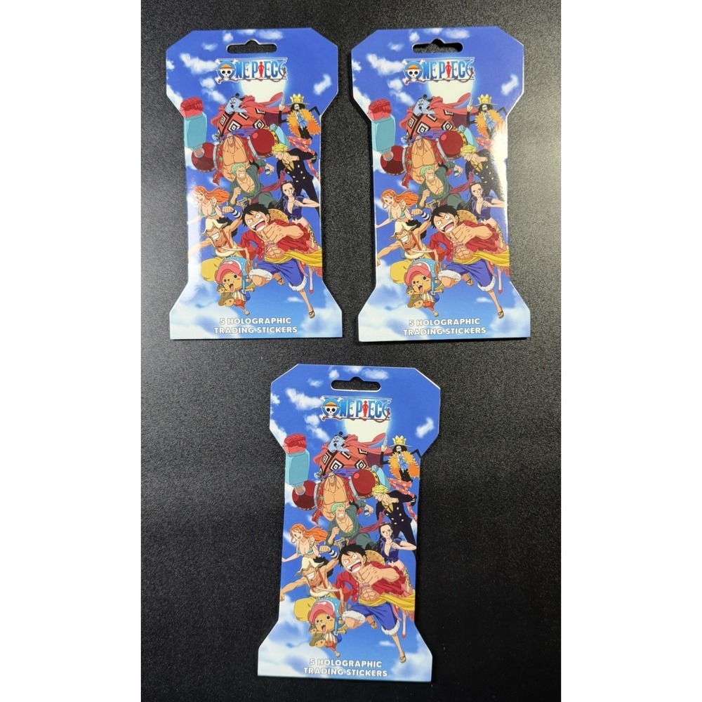 (3) One Piece HOLOGRAPHIC TRADING STICKERS English Sleeved Booster 5-Pack New S